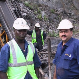 Drilling drill crew working at Bibiani, Ghana